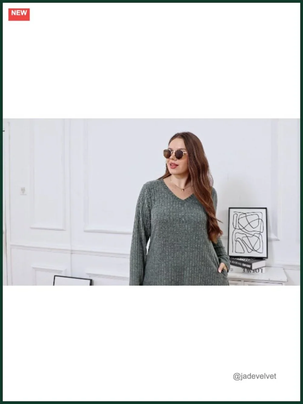 Women's Plus Size Knit Sweater Dress Long Sleeve V-Neck with Pockets Casual